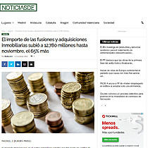El importe de las fusiones y adquisiciones inmobiliarias subi a 12.780 millones hasta noviembre, el 65% ms